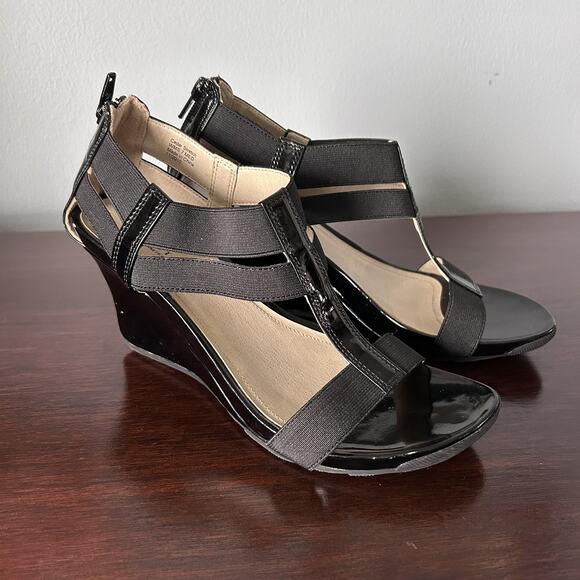 Kenneth Cole Reaction Black Wedge Heels Sandals Black Women's Size 7 - Picture 1 of 9
